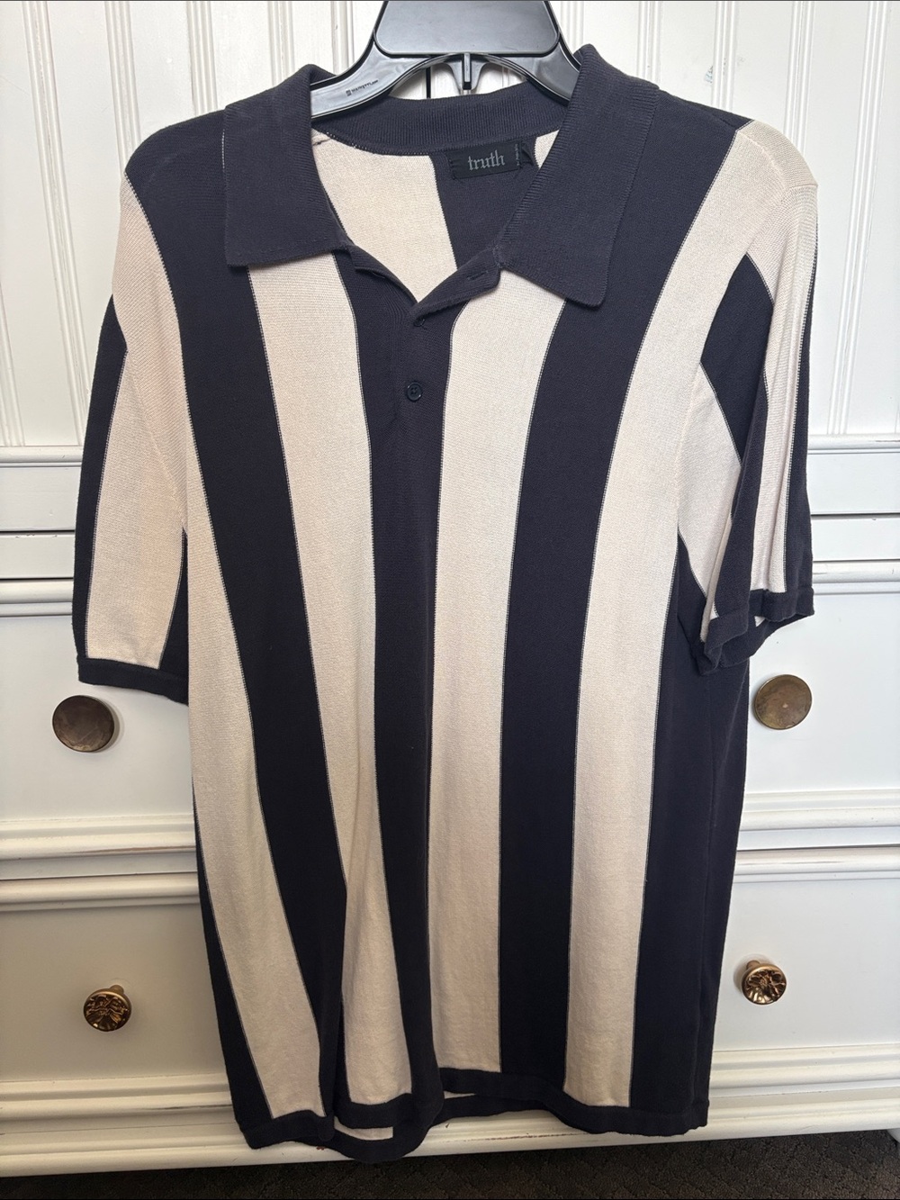 Truth Navy and Cream Vertical Stripe Polo